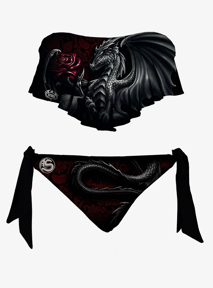 Dragon Rose Flounce Bandeau Bikini Set