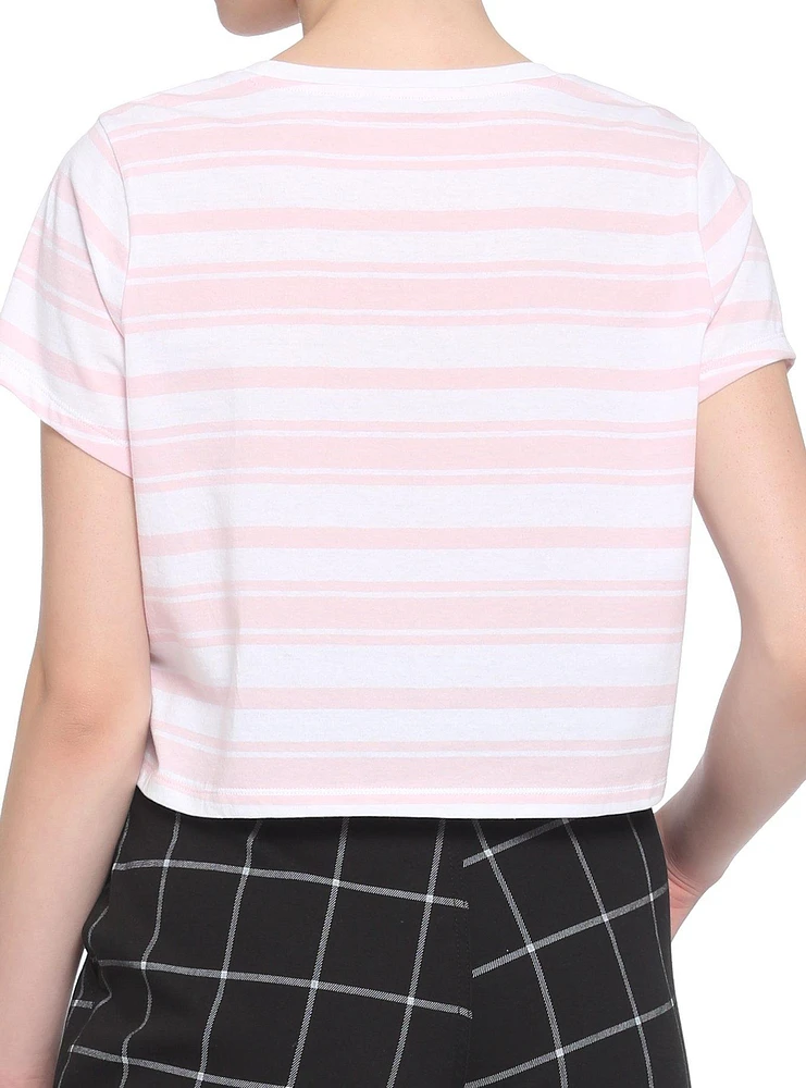 Pink & White Stripe Strawberry Girls Boxy Crop T-Shirt