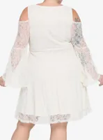 Ivory Cold Shoulder Bell Sleeve Lace Dress Plus