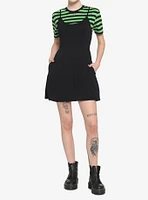 Black & Green Stripe Twofer Skater Dress