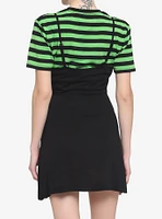 Black & Green Stripe Twofer Skater Dress