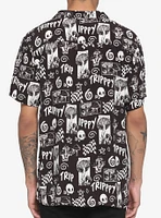 Trippy Mushroom Skull Woven Button-Up