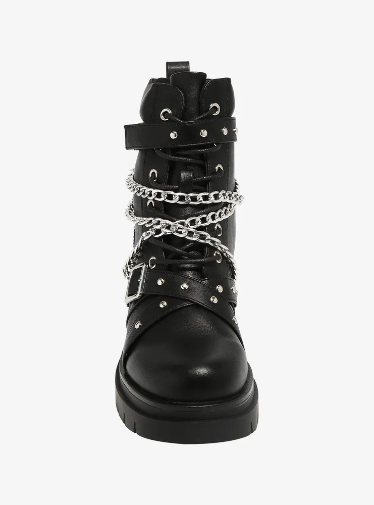 Black Multi Chain Combat Boots