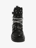 Black Multi Chain Combat Boots