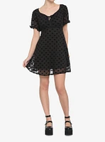 Black Flocked Heart Babydoll Dress