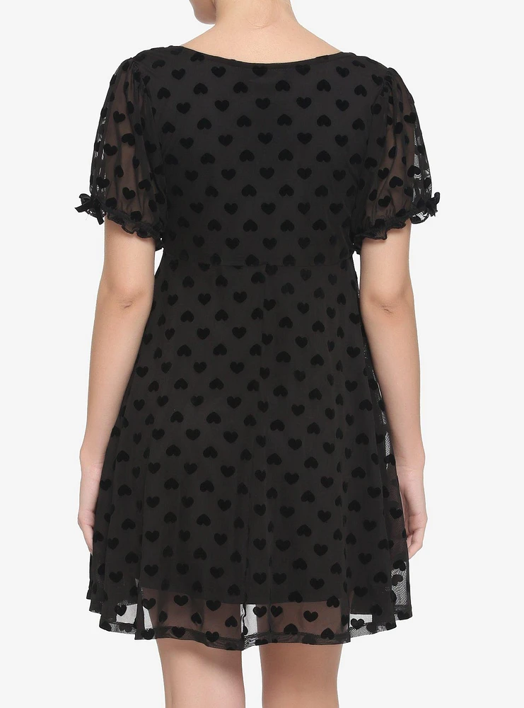 Black Flocked Heart Babydoll Dress