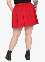 Red Heart Grommet Belt Pleated Skirt Plus