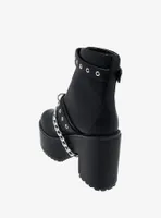 Black Double Buckle & Chain Platform Boots
