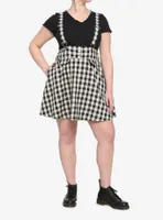 Ivory & Black Plaid Bow Suspender Skirt Plus