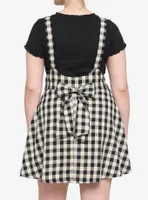 Ivory & Black Plaid Bow Suspender Skirt Plus