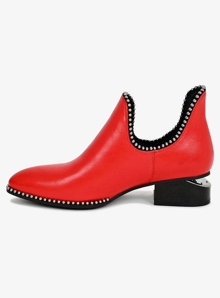 Red Ankle Bootie With Studed Trim