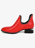 Red Ankle Bootie With Studed Trim