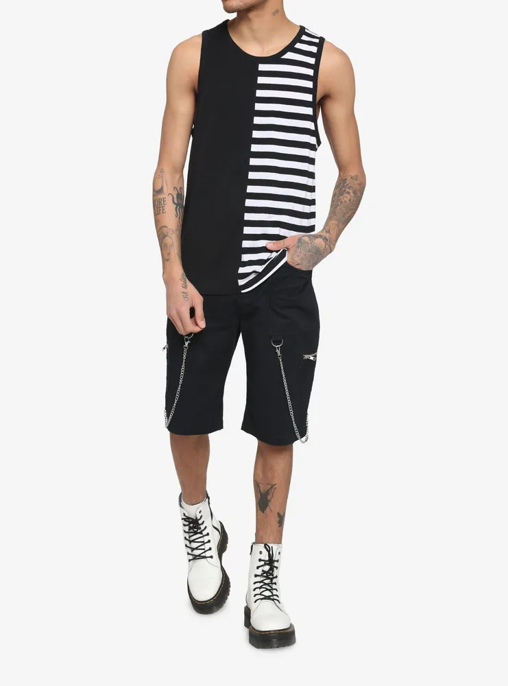 Black & White Stripe Split Tank Top