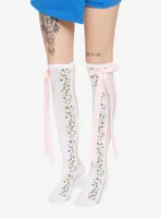 Pink Floral With Bow Over-The-Knee Socks