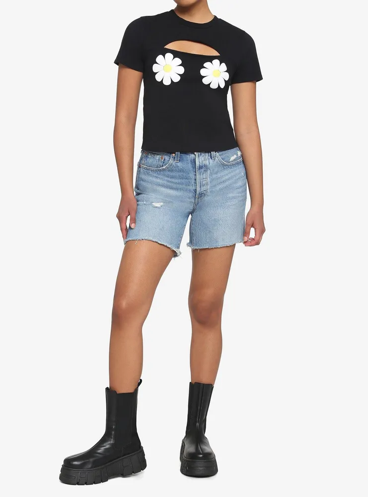Daisy Cutout Girls Crop T-Shirt