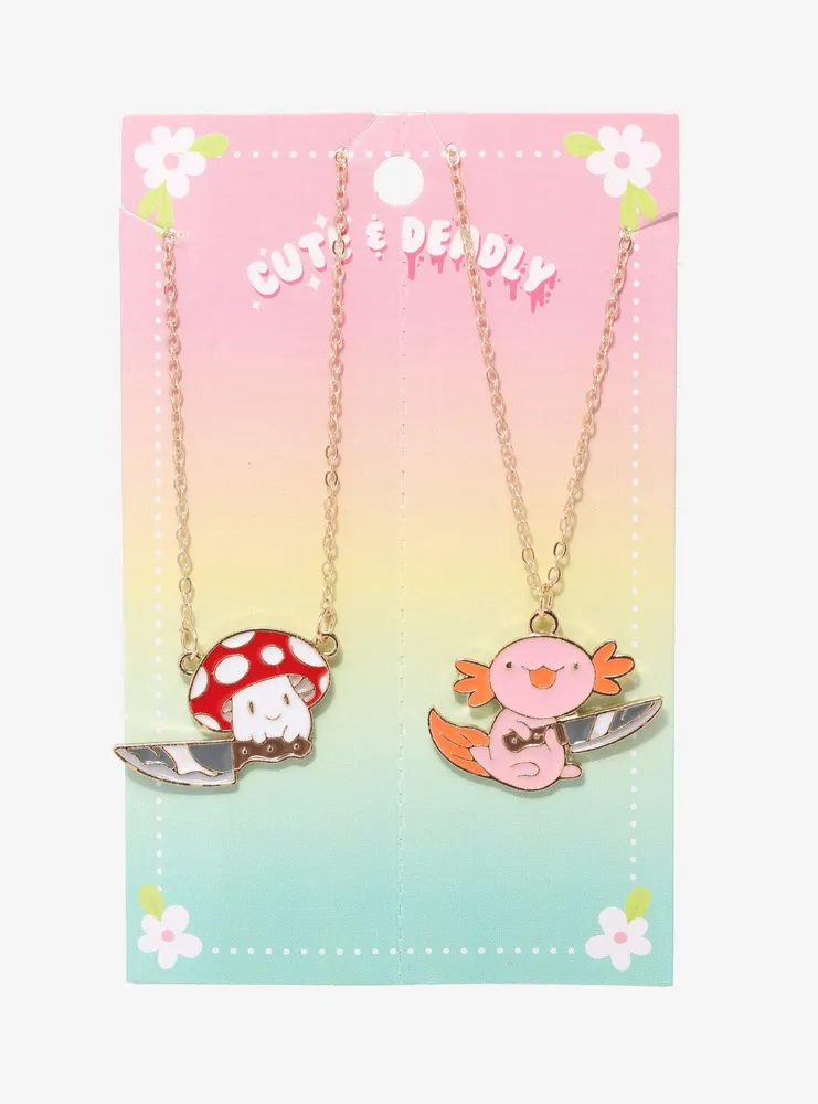 Mushroom & Axolotl Knife Best Friend Necklace Set