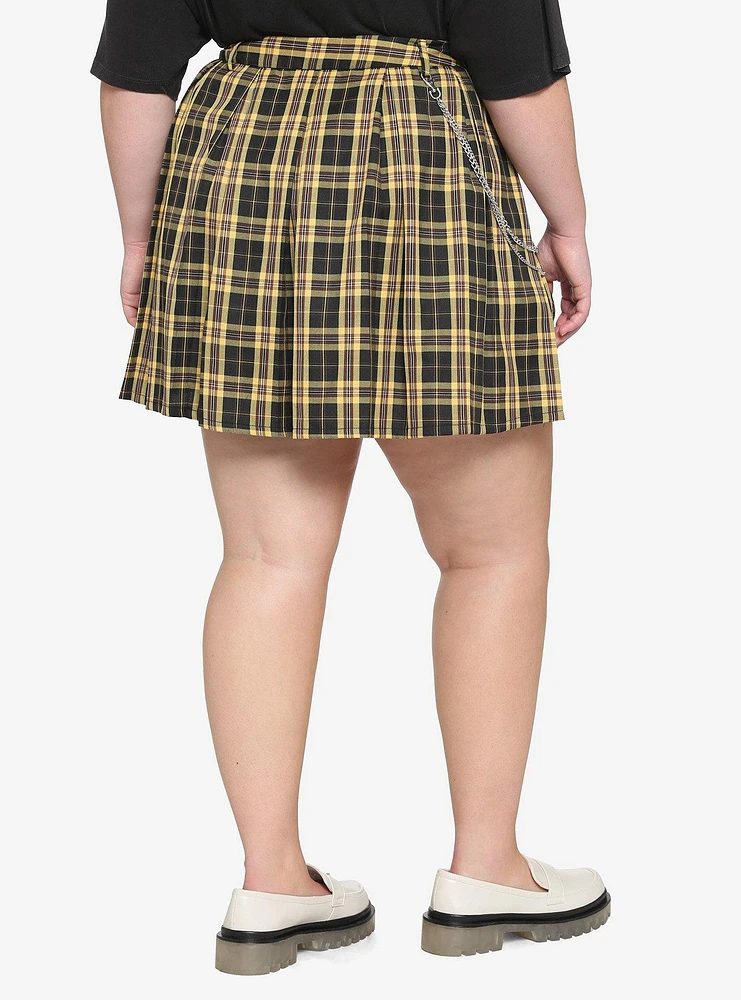 Yellow Plaid O-Ring Pleated Skirt Plus