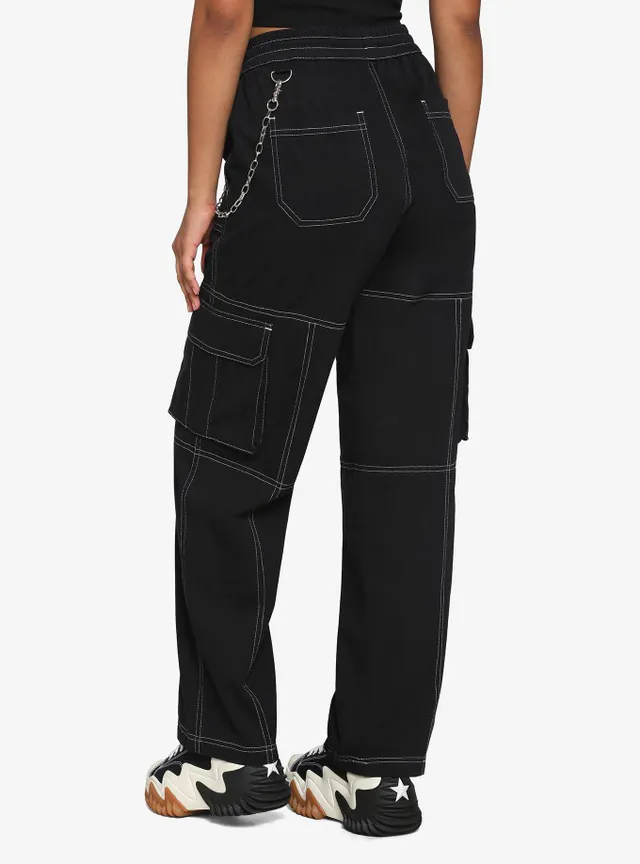 Black Side Chain Button Flare Pants