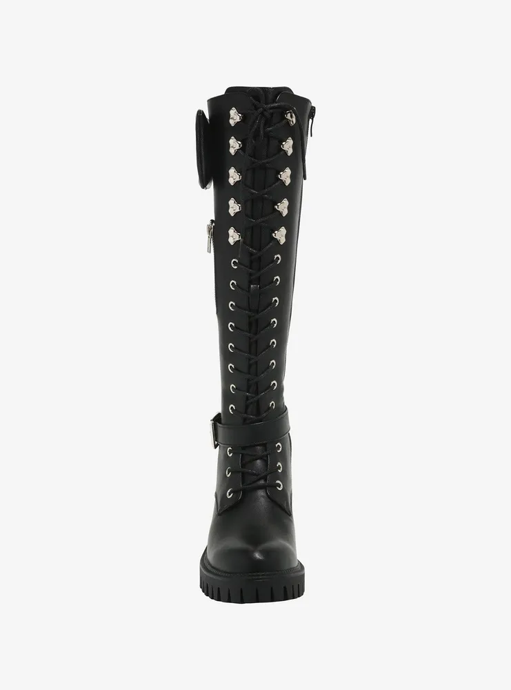 Lace-Up Pouch Knee-High Combat Boots
