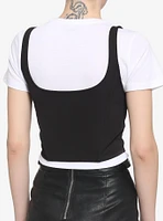 Black Underbust Corset Girls Crop T-Shirt