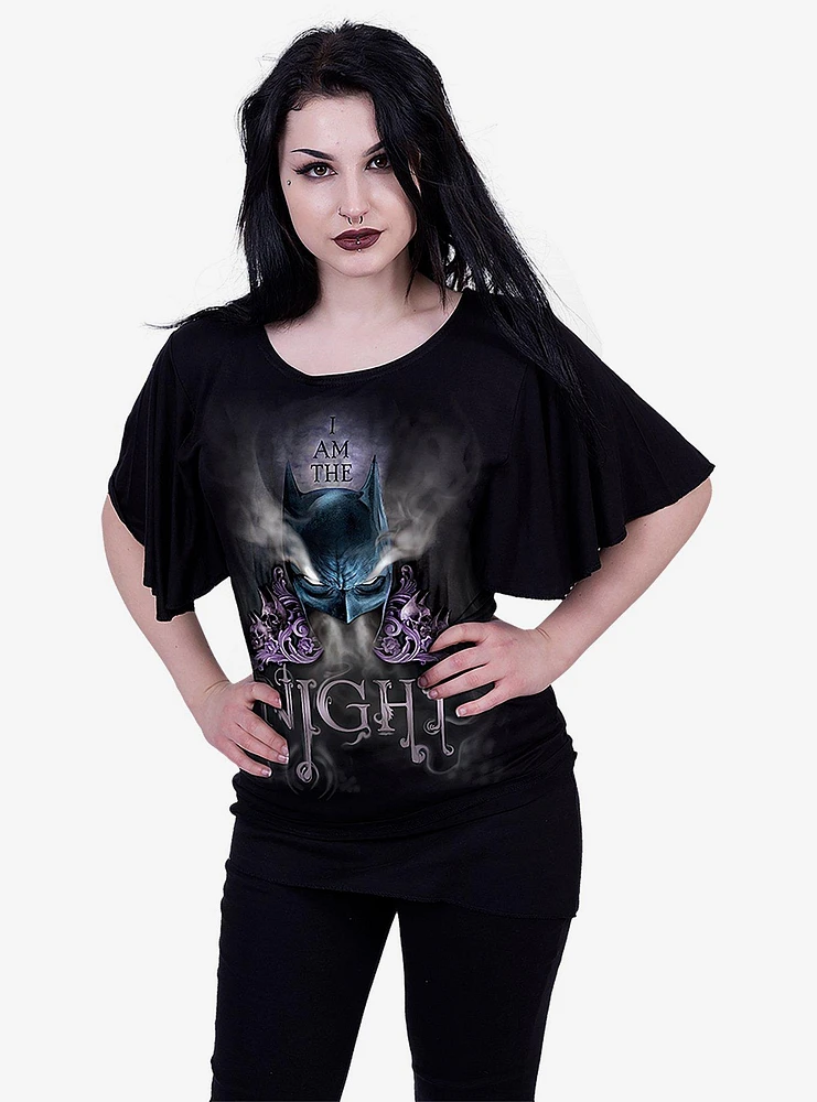 DC Comics Batman I Am The Night Boat Neck Bat Sleeve Top