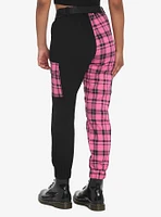 Pink Plaid Split Jogger Pants