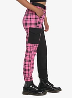 Pink Plaid Split Jogger Pants