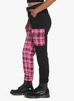 Pink Plaid Split Jogger Pants