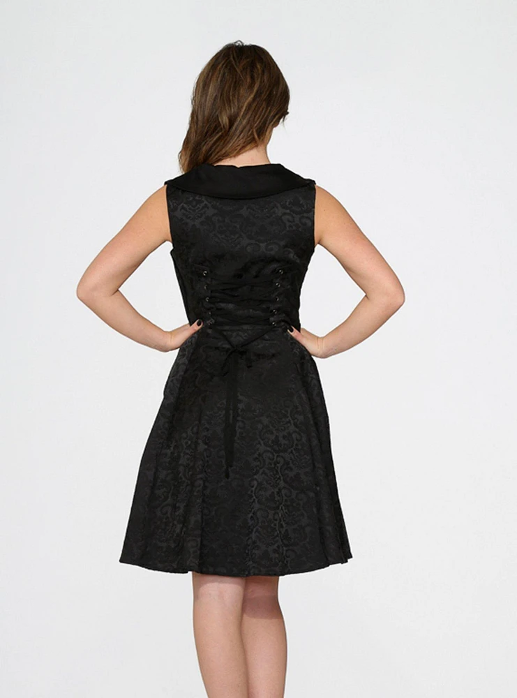 Black Brocade Collared Dress