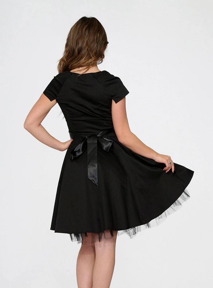Black Cap Sleeve Swing Dress