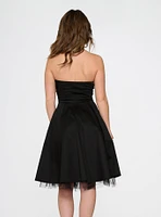 Black Strapless Lace Up Front Dress