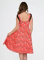 Red Skulls Lace Up Front Dress