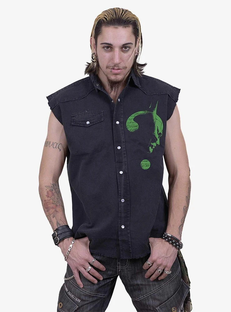 DC Comics The Batman Riddler Glow Dark Sleeveless Woven Button-Up