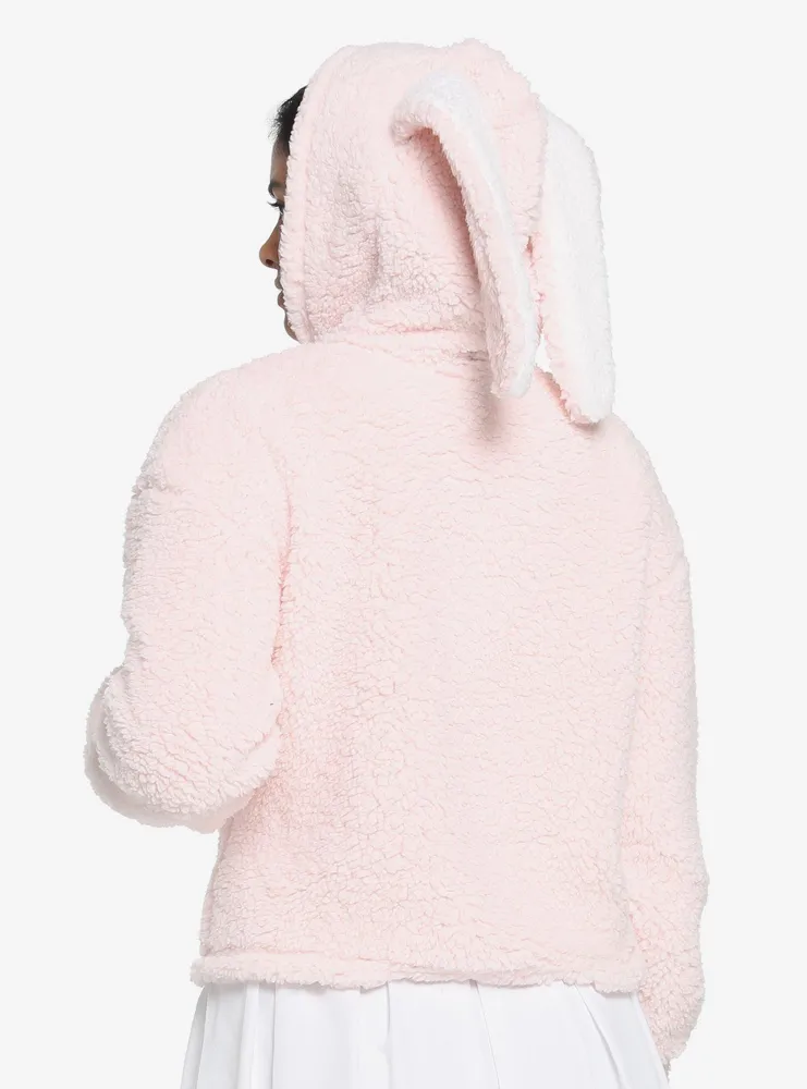 Pink Bunny Sherpa 3D Ears Girls Hoodie