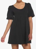 Black Back Tie Puff Sleeve Babydoll Dress