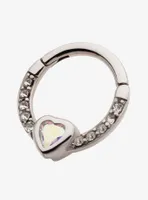 16G Steel Silver CZ Heart Hinged Clicker