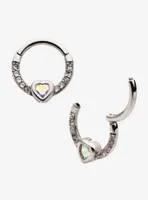 16G Steel Silver CZ Heart Hinged Clicker