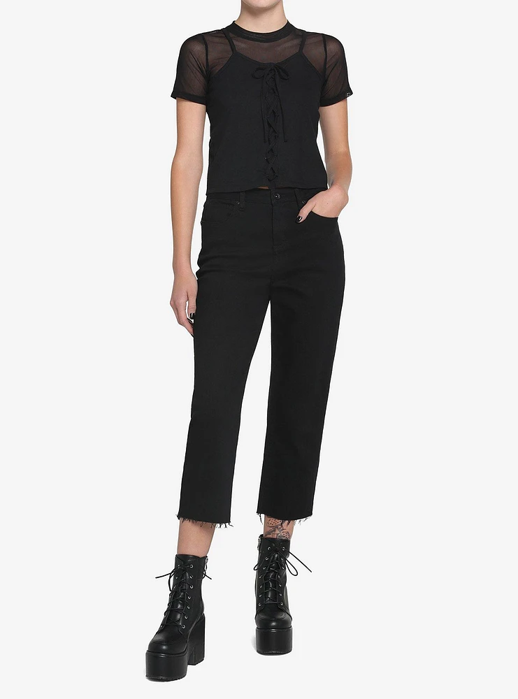 Black Front Lace Girls Twofer T-Shirt