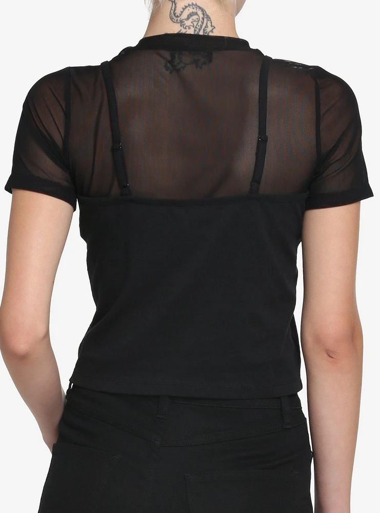 Black Front Lace Girls Twofer T-Shirt