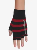Red & Black Stripe Grommet Fingerless Gloves