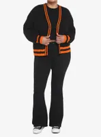 Black & Orange Varsity Stripe Crop Girls Cardigan Plus