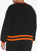 Black & Orange Varsity Stripe Crop Girls Cardigan Plus