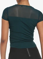 Teal Ruched Mesh Girls Top