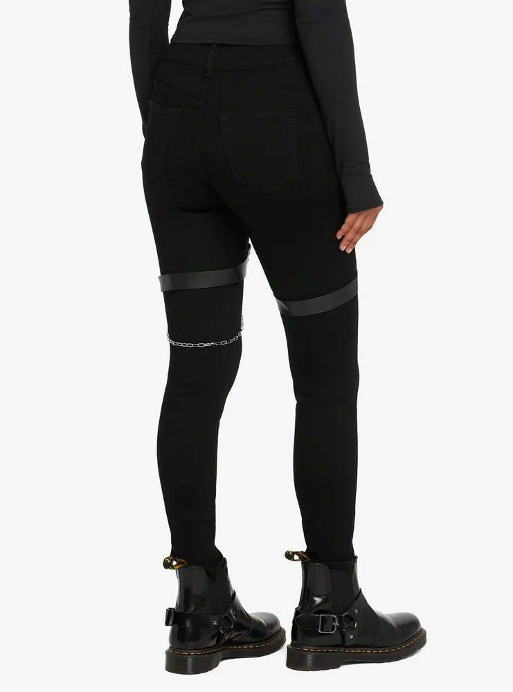 Black Strappy Grommet Leggings Plus Size