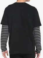 Black & Grey Stripe Anime Girl Twofer Long-Sleeve T-Shirt
