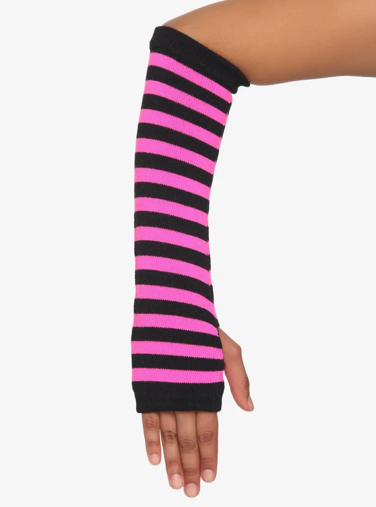Neon Pink & Black Stripe Arm Warmers