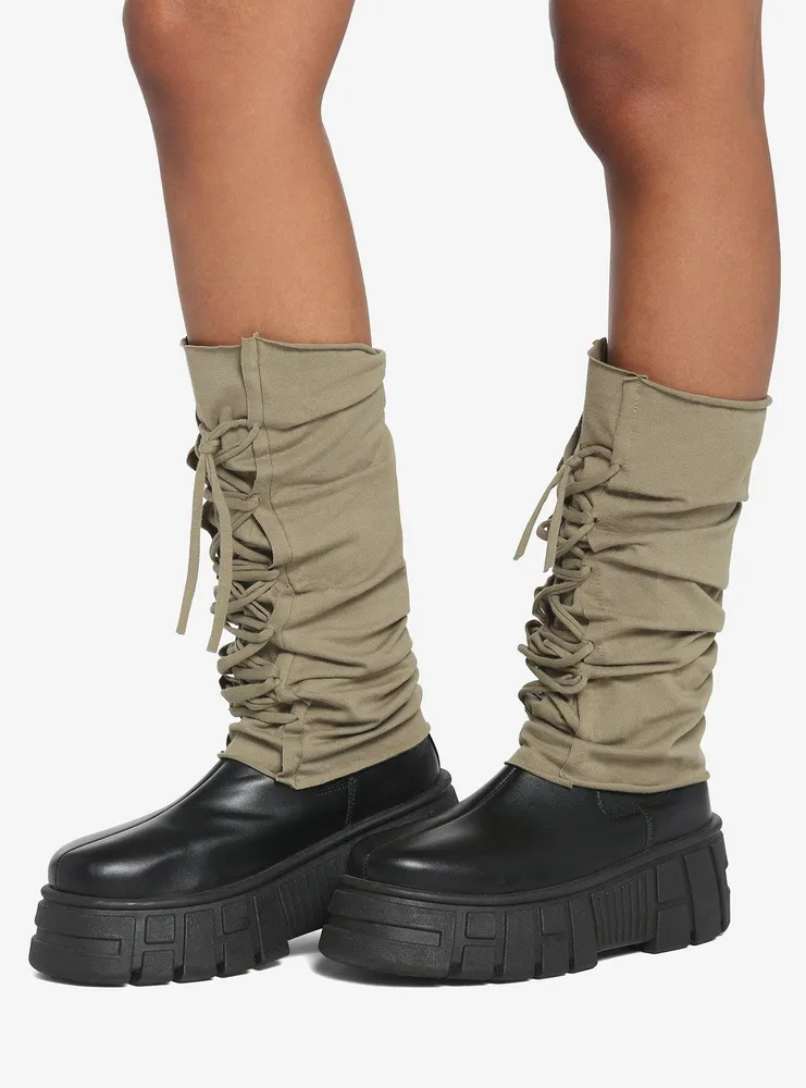 Olive Green Lace-Up Leg Warmers