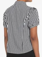 Black & White Pinstripe Bow Girls Woven Button-Up