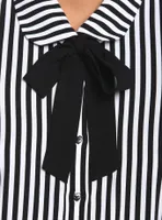 Black & White Pinstripe Bow Girls Woven Button-Up