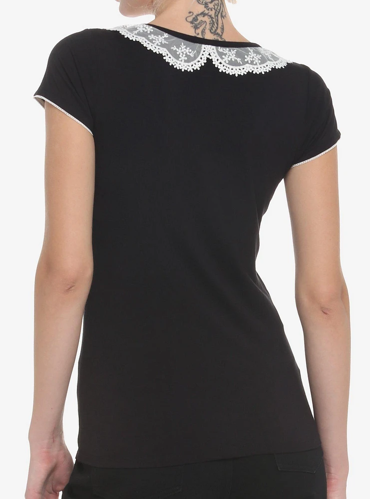 Raven Skull Lace Collar Girls Top